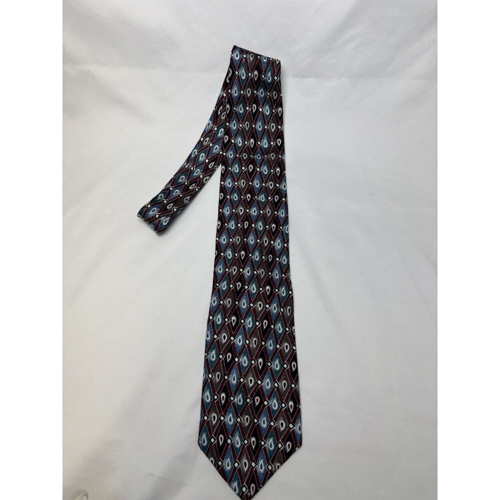 London Fog Blue Maroon Black Abstract Pattern Men’s Tie Work Classic Suit